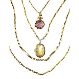 Goldette Layered Necklace with Intaglio & Locket, 1960s, 31"